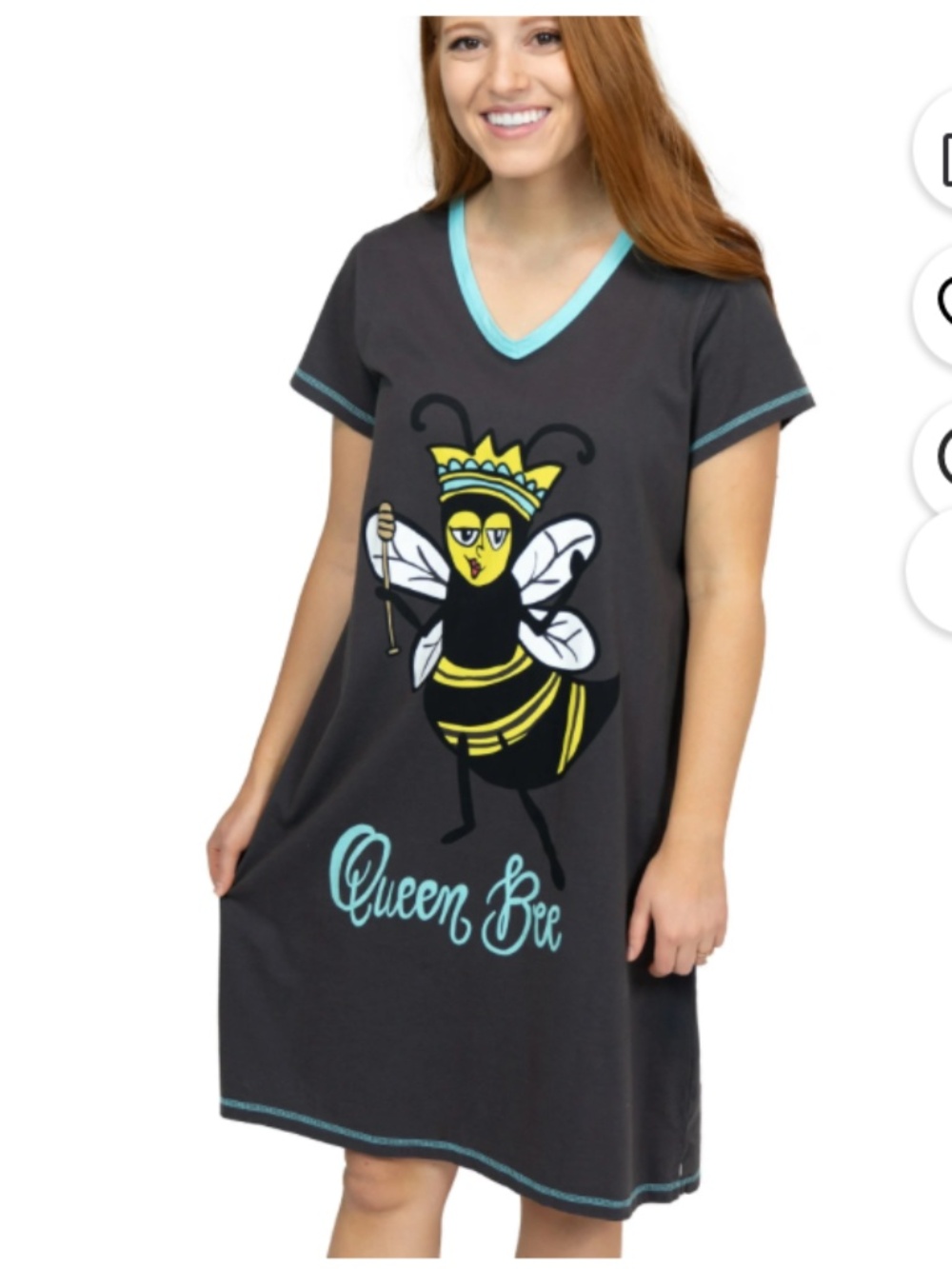 Lazy One Queen Bee Nightshirt in Gray with Yellow and Aqua